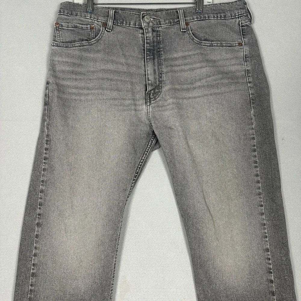 Levis 505 Jeans Mens 38X29 Grey Regular Fit Straight Distressed Stretch Denim